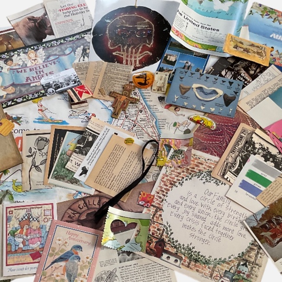 Hand Crafted Other - Huge Vintage Ephemera Paper Pack - 75+ Junk Journal, Fodder, Collage Crafting